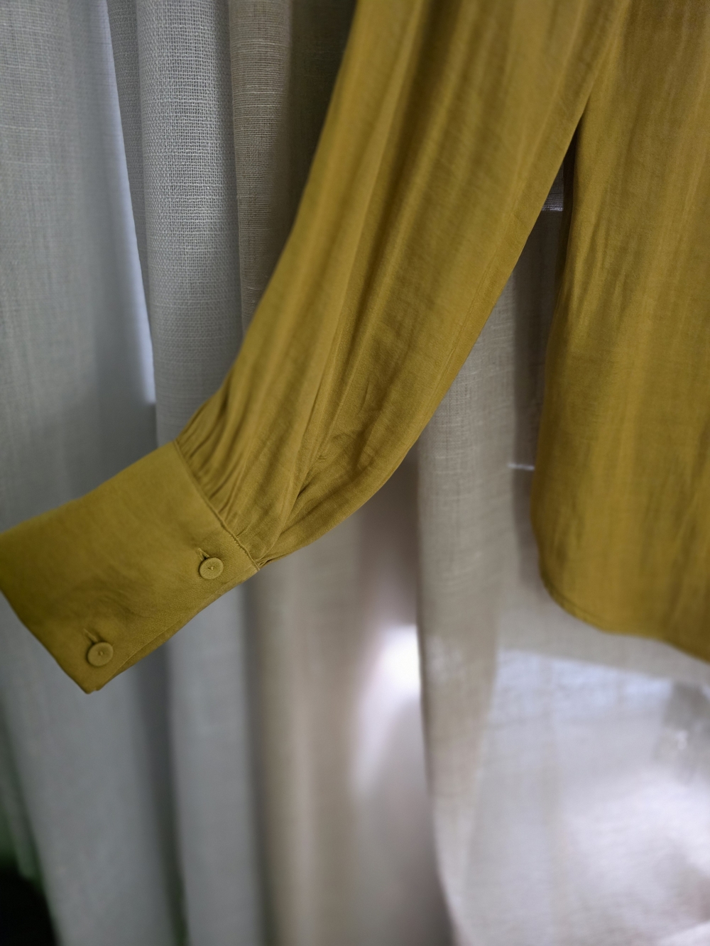 Long Sleeve Silk-Like Flowy Blouse - Mustard - Picture 6 of 8